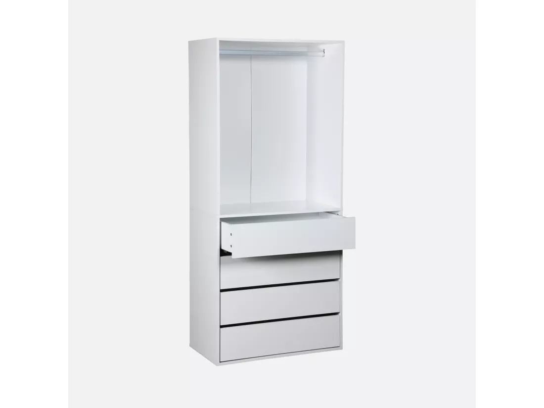 Module dressing avec 4 tiroirs et 1 penderie blanc. panneaux stratifiés