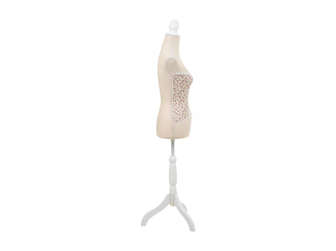 Mannequin en bois et mousse habillé de tissu couleur crème 24x37,5x168h