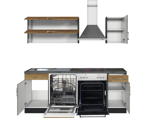 Held Furniture keukenblok met apparatuur Sorrento 210 cm eiken mat gedemonteerd omkeerbaar model 1003.6282