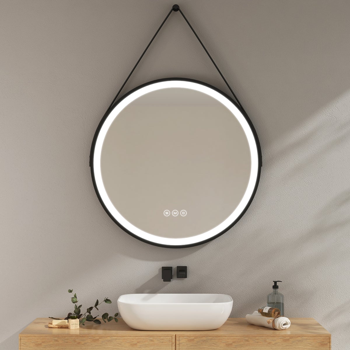 EMKE Badkamerspiegel met verlichting, LED-spiegel met aanraakschakelaar, rond, anti-condens, 3 dimbare lichtkleuren, Ø 80 cm