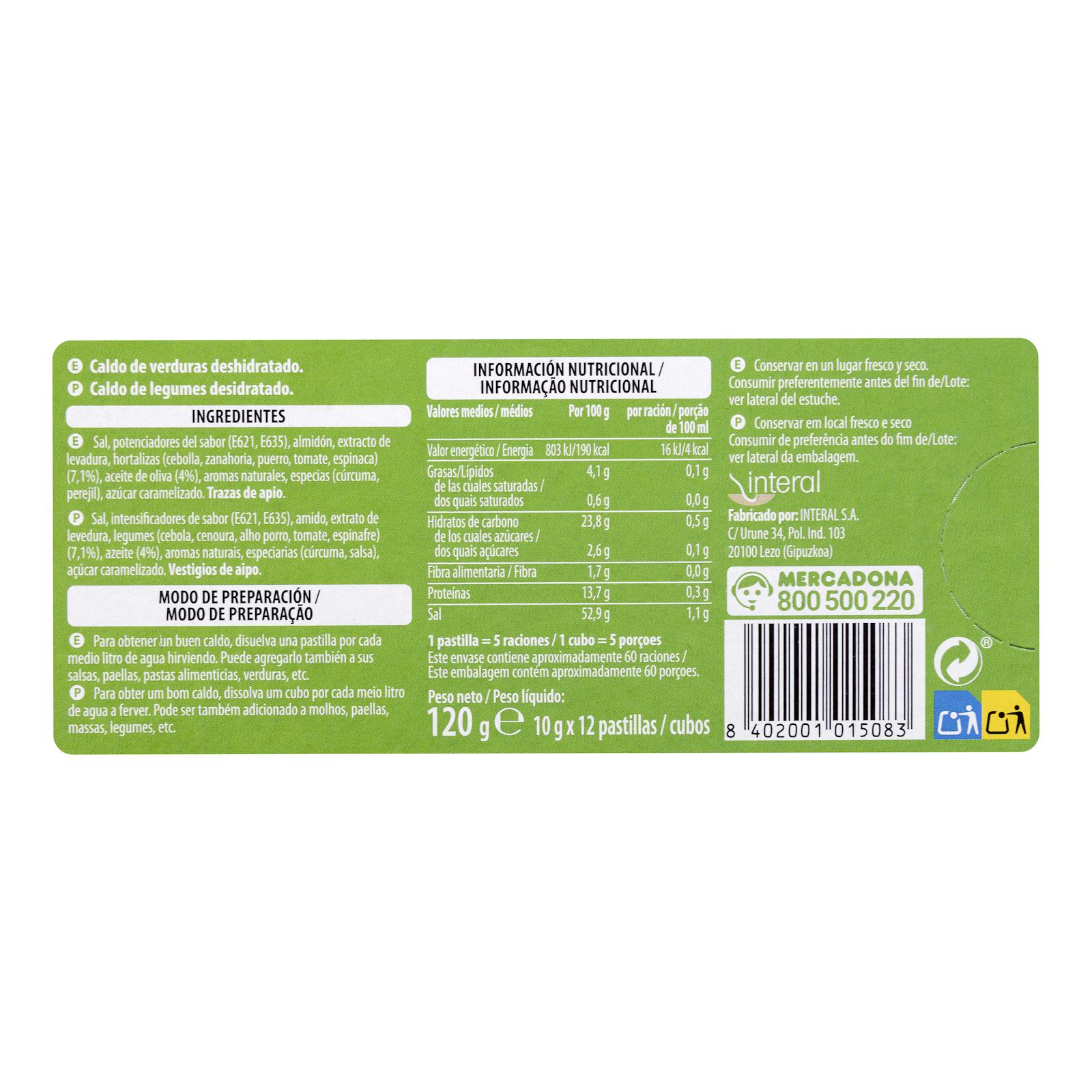 Bouillon de légumes Hacendado en comprimés