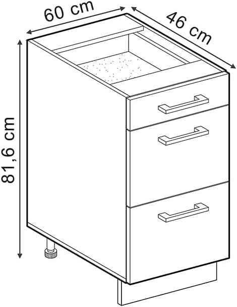 Vicco Küchenunterschrank R-Line, Rot Hochglanz, 60 cm mit Schubladen, ohne Arbeitsplatte