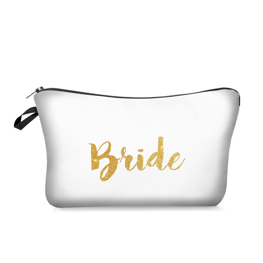 Bride Make-up Tasche Junggesellinnenabschied / Hochzeitstag Kosmetik Necessaire Bag Reise Kulturtasche - Weiss / Gold