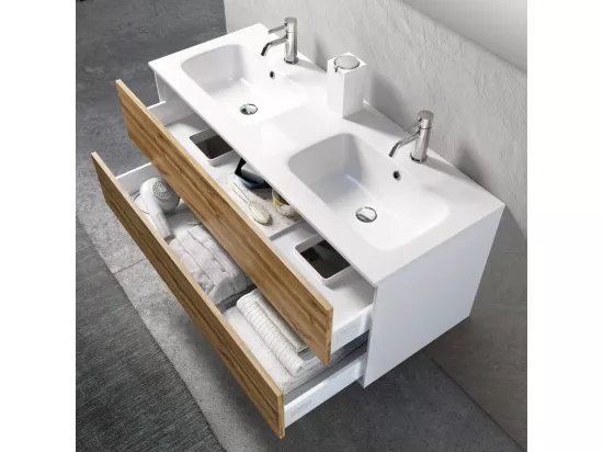 Ensemble de salle de bain double vasque 5 pièces IGEA chêne miel