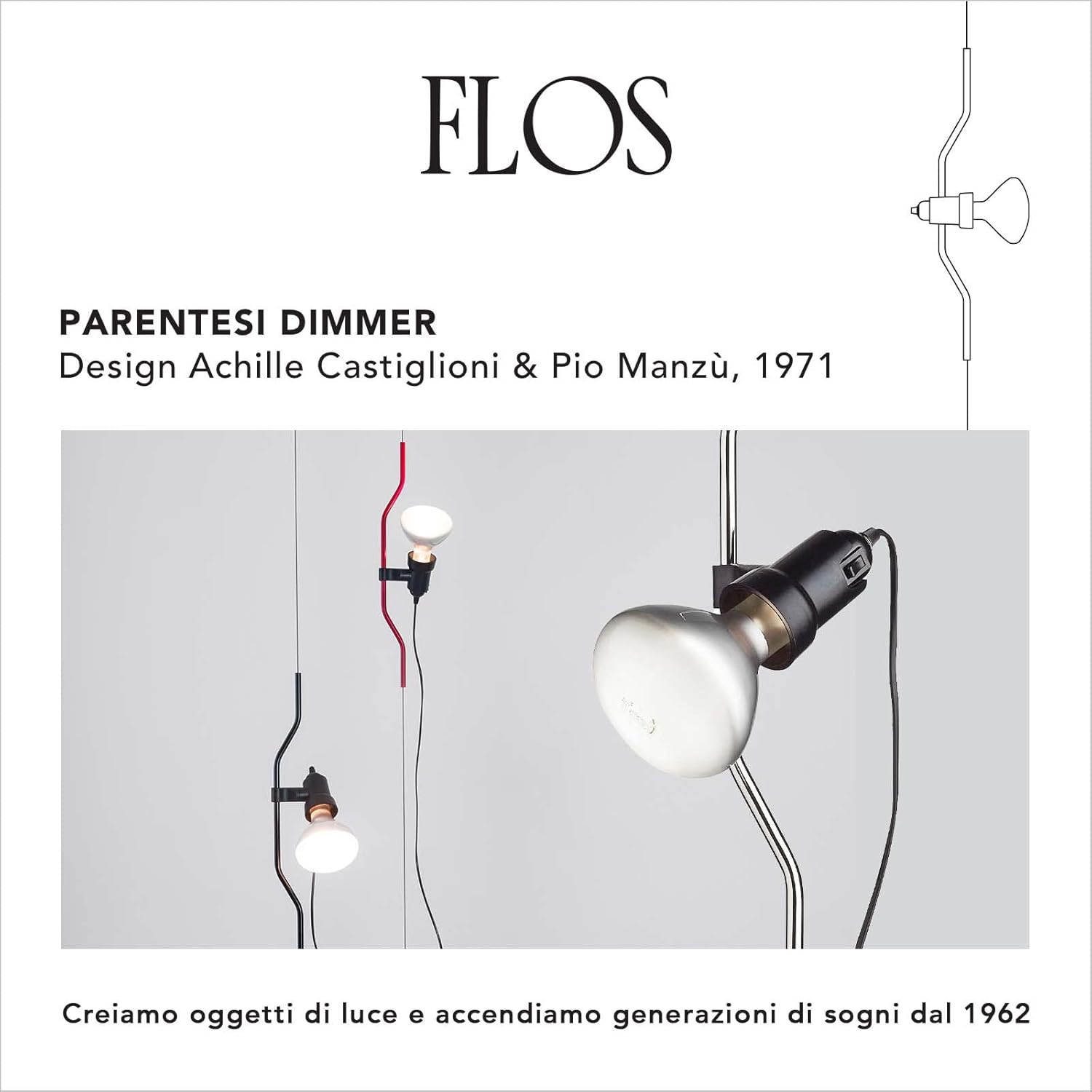Flos Parentesi Dimmer, Dimmbare Hängelampe mit Direkter Beleuchtung, Lampe mit Design von A. Castiglioni und P. Manzù, Lampe für den Innenbereich mit 4000 mm Kabel, 220-250 V, 150 W, Farbe Rot