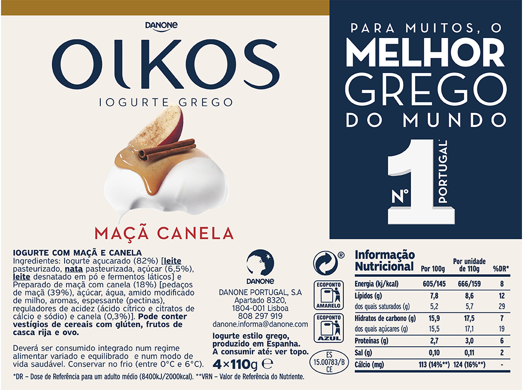 IOGURTE OIKOS GREGO MAÇÃ E CANELA 4X110G