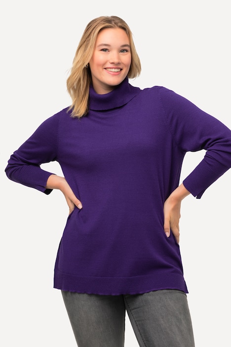 Rollkragenpullover, breite Rippbündchen, Langarm