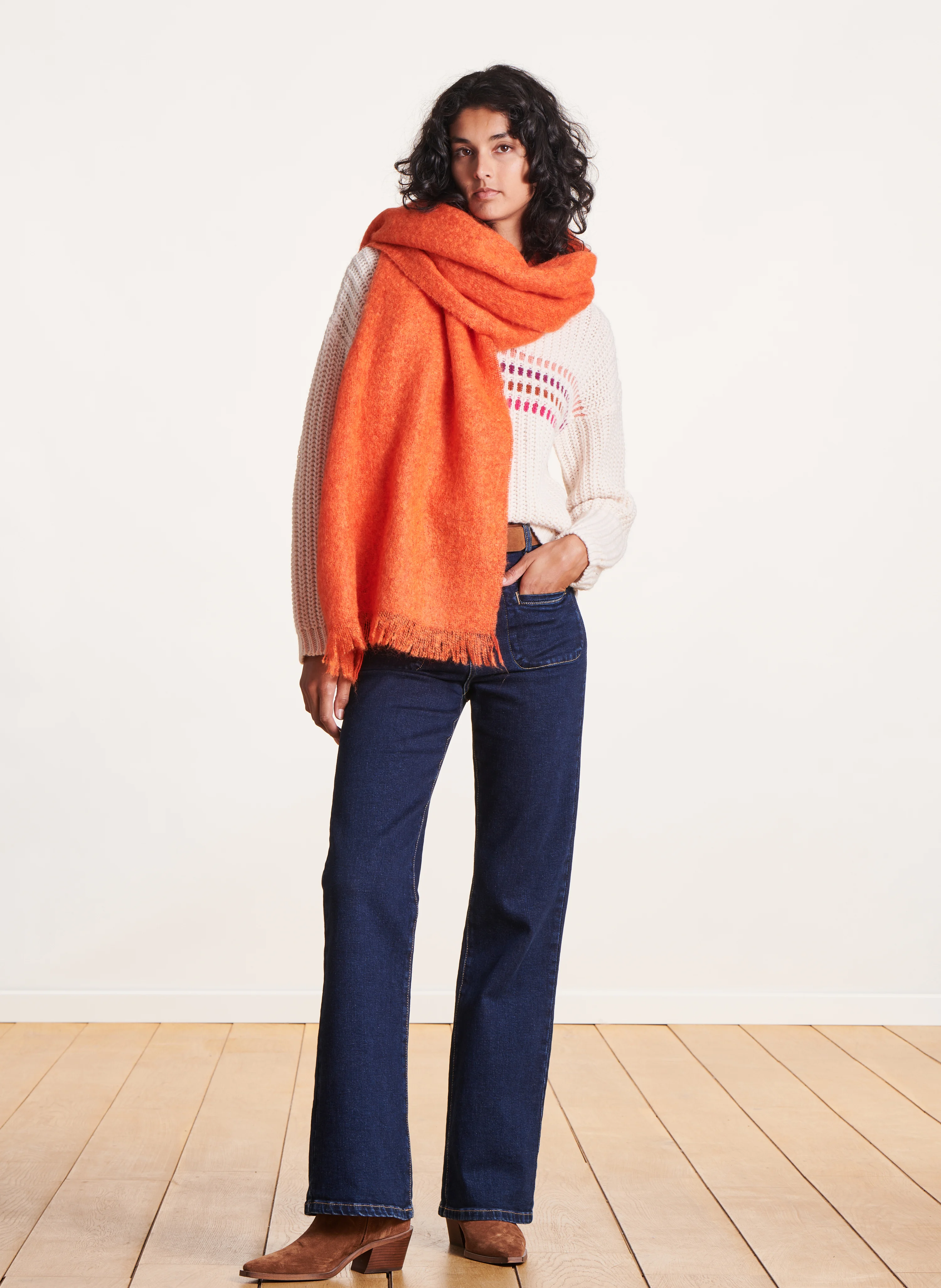 Écharpe en maille mélangé | Orange