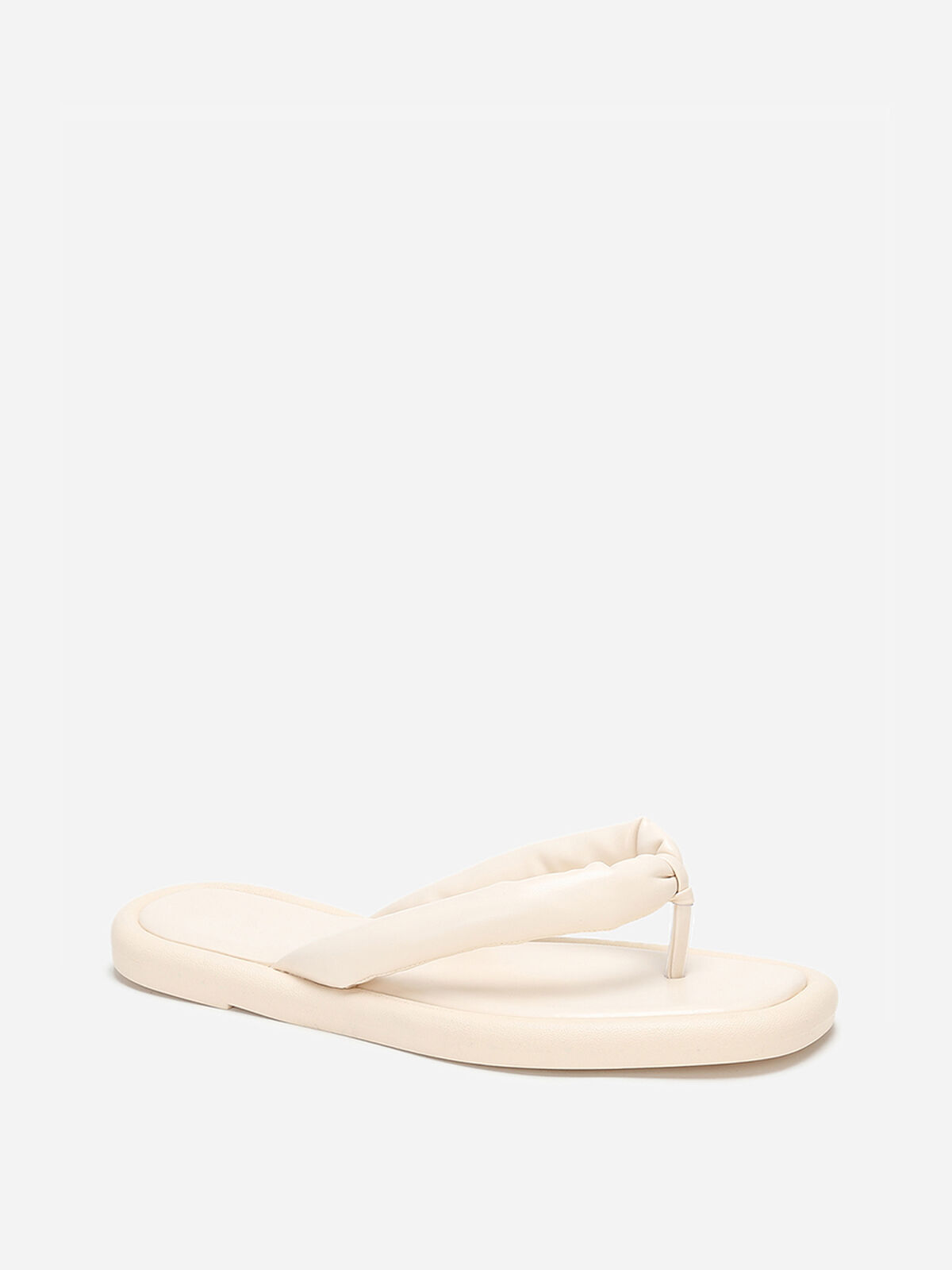 Tongs à bout carré et bride arrondie- Beige