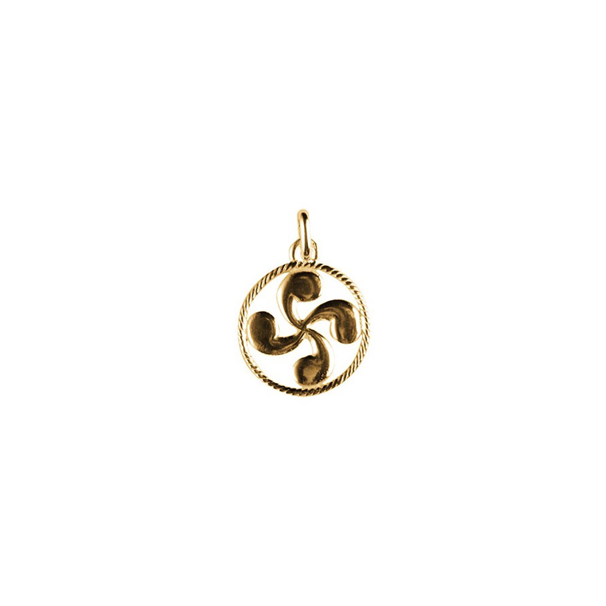 Pendentif croix basque cerclée or jaune 9 caratsdiamètre 20mm