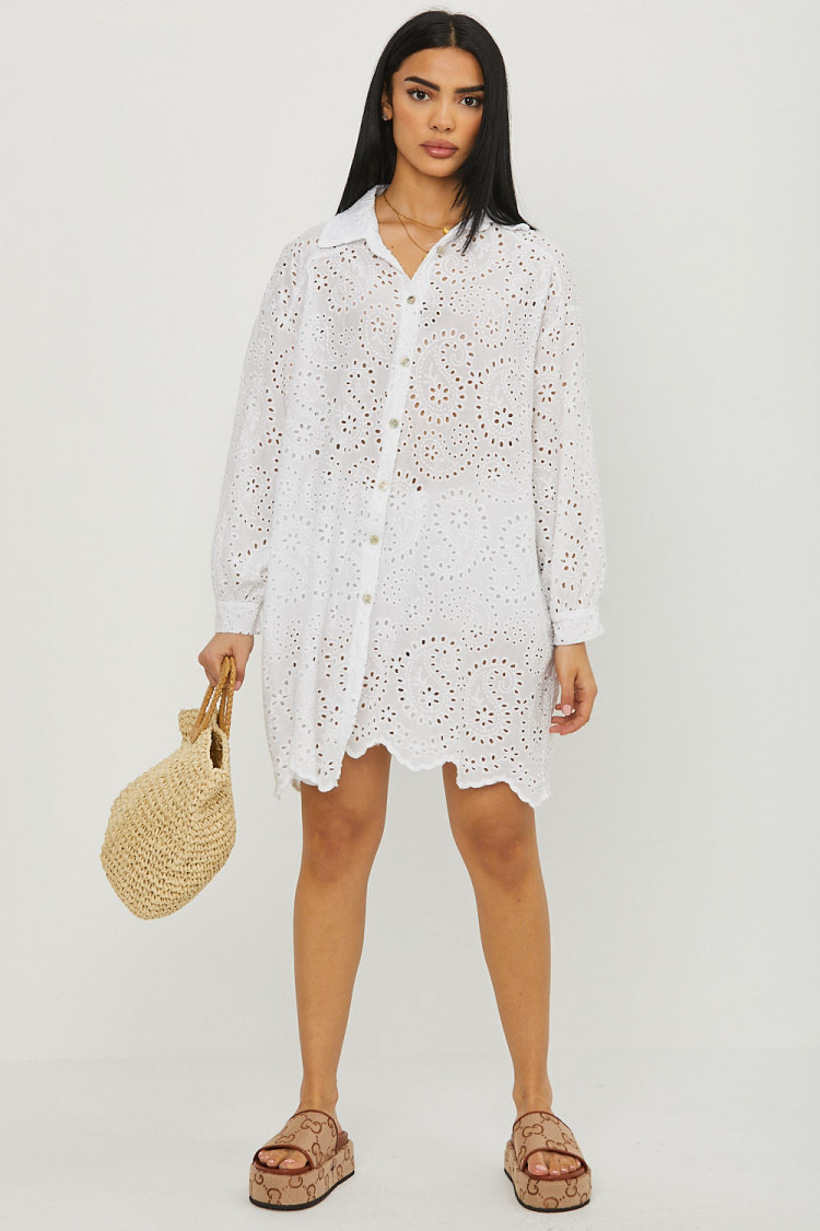 Chemise blanche longue à détails crochets