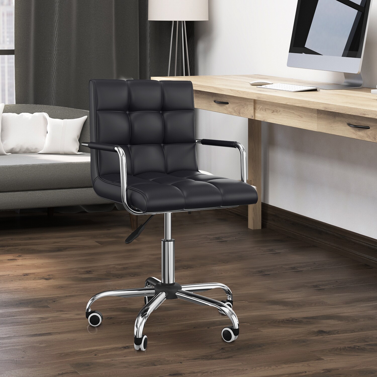 HOMCOM Bürostuhl mit Rollen schwarz B52,5 x T54 x H82-94 cm