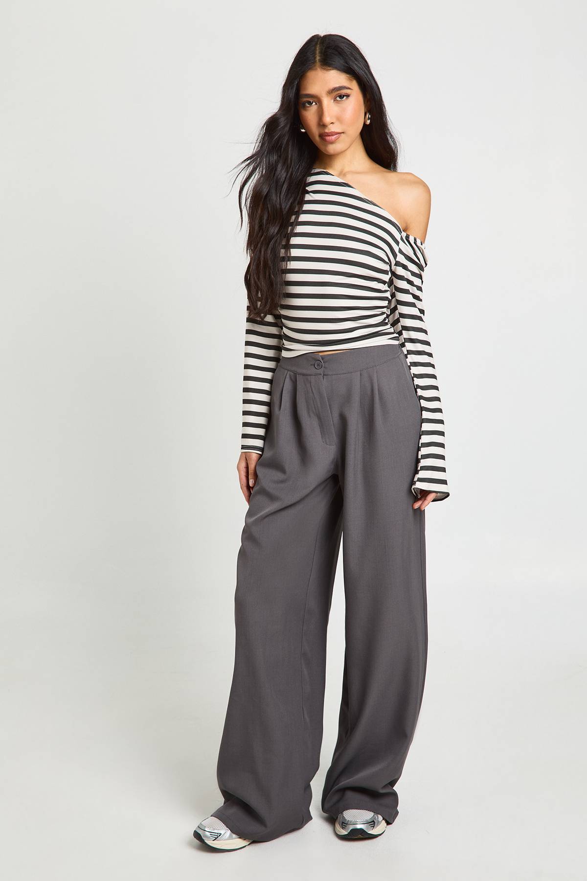 boohoo Pantalon Taille Haute Plissé À Jambes Larges Tissé Coupe Tall