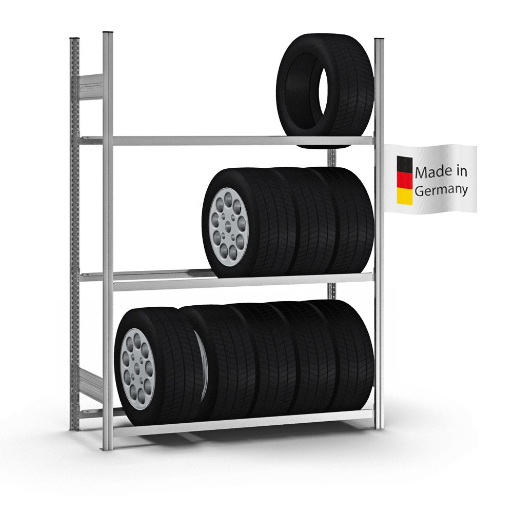 PROREGAL Bandenrek, insteeksysteem, T-profiel, basiseenheid, hxbxd 200 x 150 x 40 cm, 3 niveaus, legbordbelasting 150 kg, verzinkt