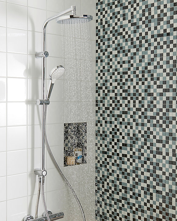 Colonne de douche sans robinetterie avec douchette 3 jets + flexible + barre réglable, chrome, Hansgrohe Reno 220 surface