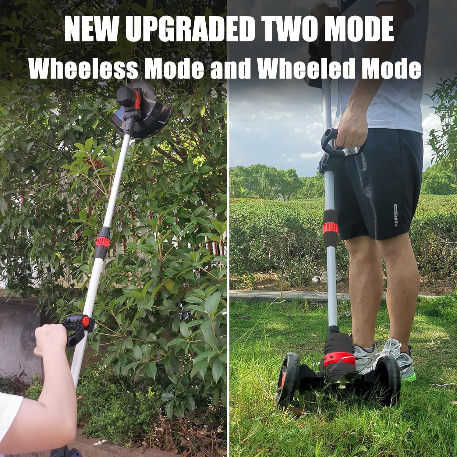 24V Rasentrimmer mit Akku und Unkrautbürste, BRUSHLESS Akku Rasentrimmer für 18V Makita Akku, 4 in 1 Akku Trimmer Messer, 30CM SCHNITTBREITE, 110-160CM Teleskopisch, 2X Akku Freischneider