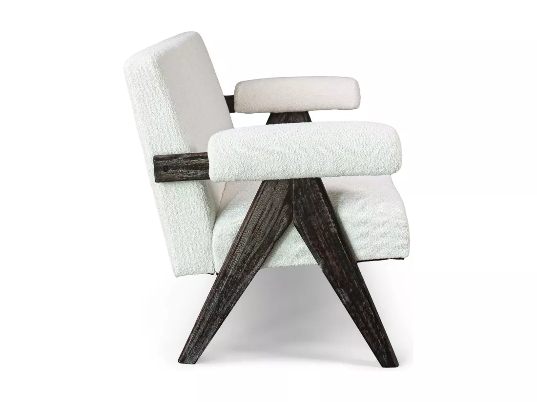 Canada - Canapé 2/3 places en bois massif de Parawood et tissu bouclé anti-tache