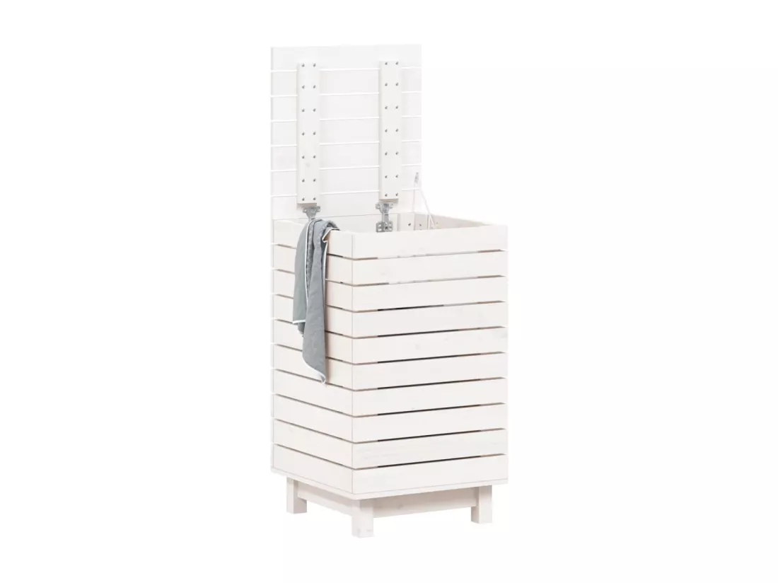 Panier à linge blanc 44x44x76 bois massif de pin