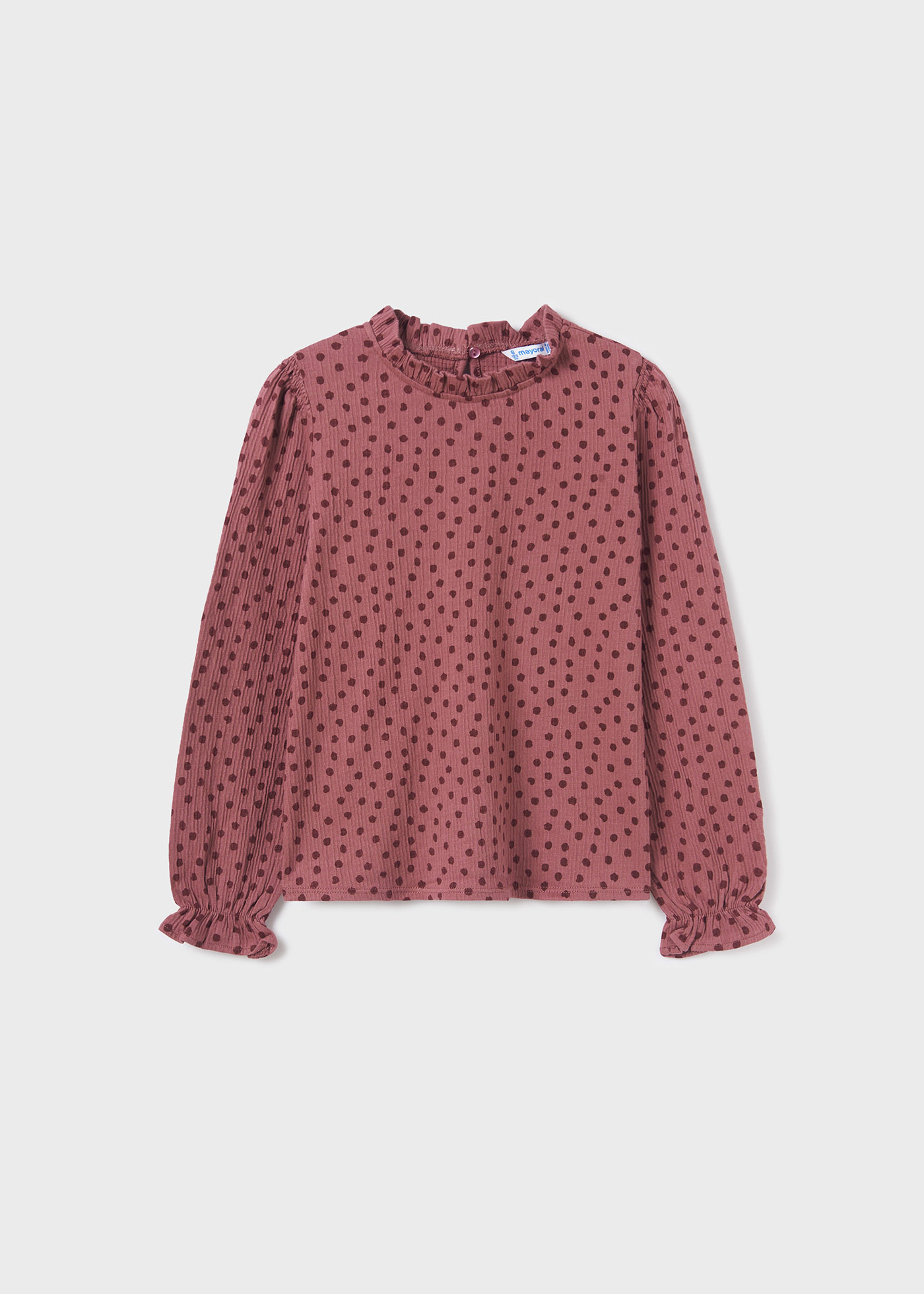 Camiseta de bolinhas, estilo chambray, infantil.