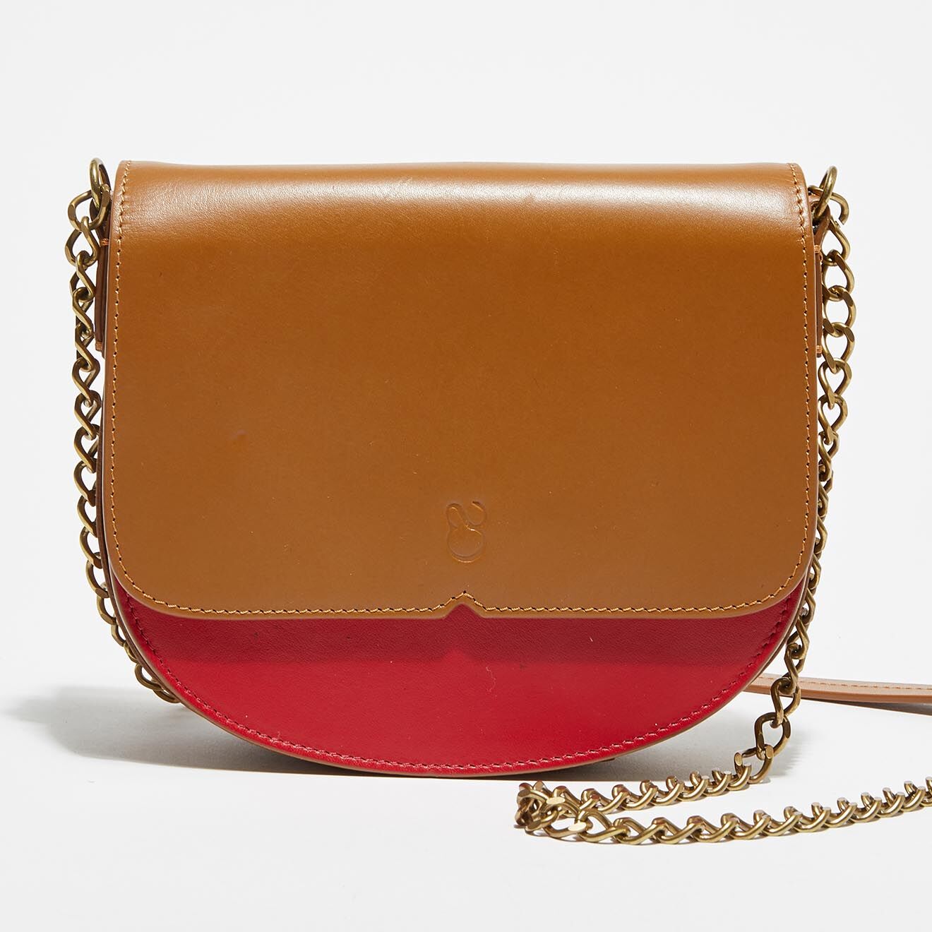 Chloé Stora Petit sac bandoulière en Cuir Suzy camel/rouge - 17.5x15x5.5 cm
