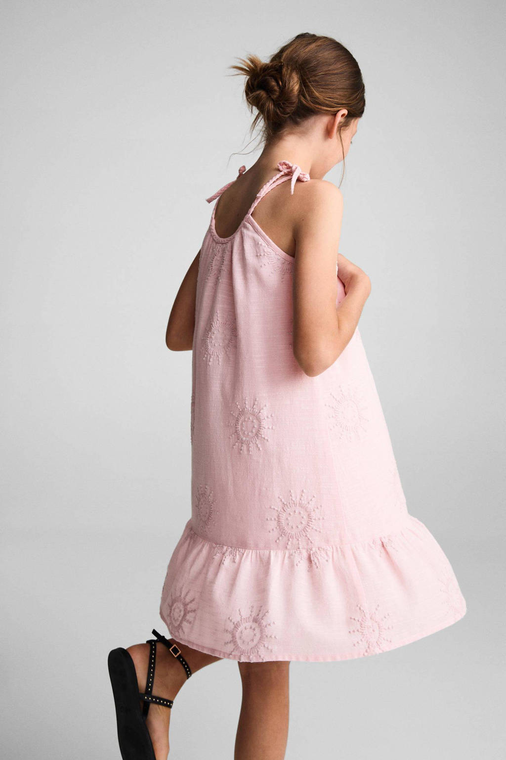 Mango Kids jurk met all over print en borduursels pastelroze