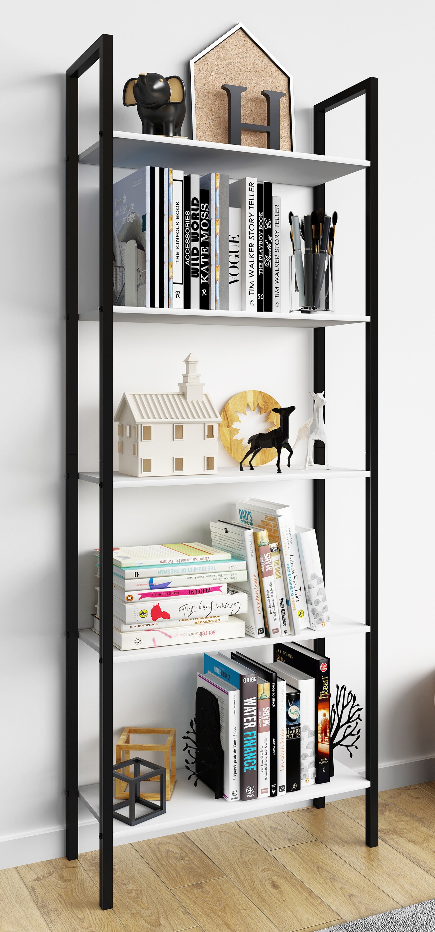 VCM Holz Metall Aufbewahrung Stand Regal Bücherregal Deko Bücher Standregal Flakos 5