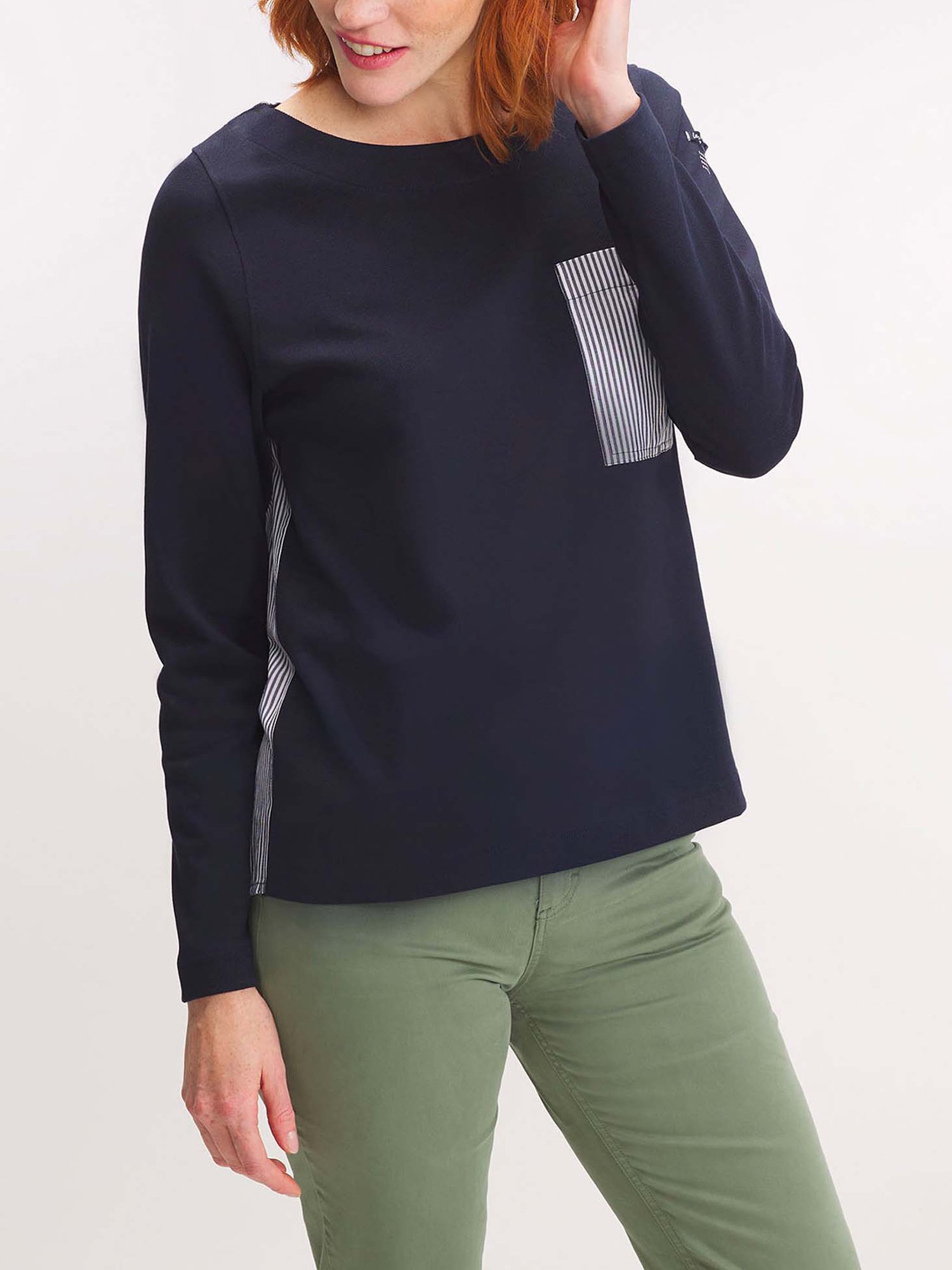 Tee Shirt Femme Esprit Nautique Manches Longues Marine