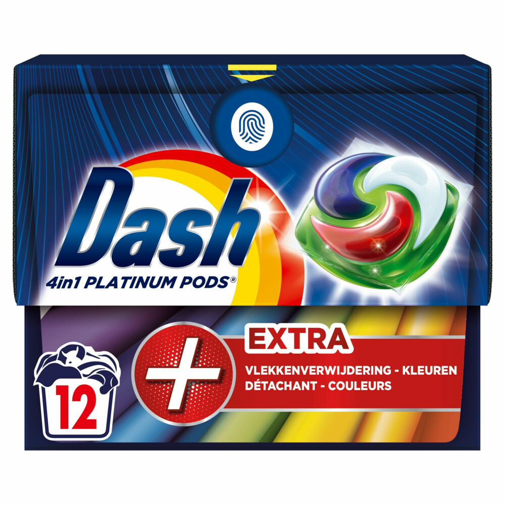 4x Dash Wasmiddelcapsules 4in1 Platinum Pods Color +Extra Vlekkenverwijderaar12 stuks