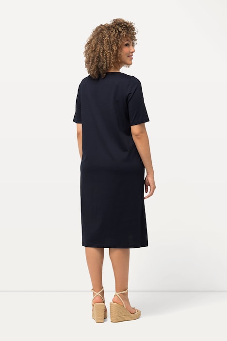 Jerseykleid, Zierbänder, A-Linie, Rundhals, Halbarm