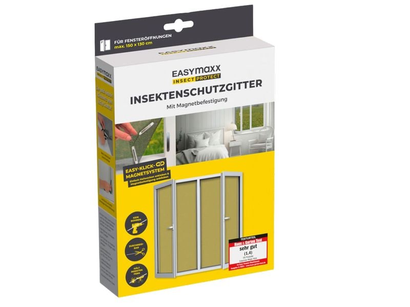 EASYmaxx Fliegengitter Magic Click 1.5 x 1.3 m Fenster-Moskitonetz