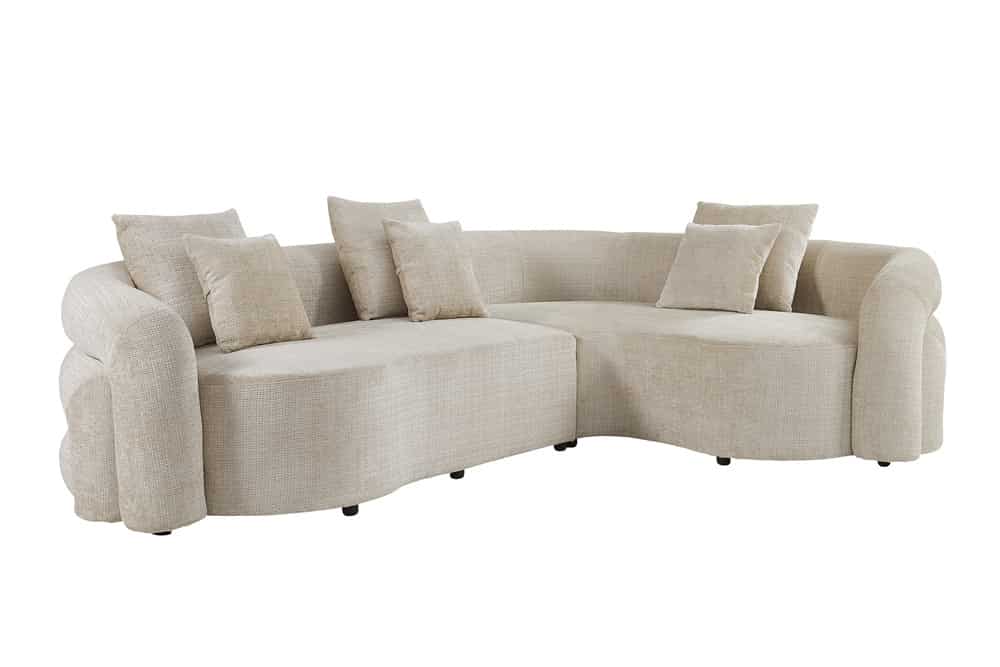 Retro Wohnlandschaft VOGUE 290cm beige Chenille XXL-Sofa organische Form inkl. Kissen
