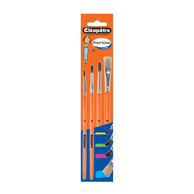 Cléopâtre - Pack de 3 pinceaux poil de poney N° 4, 8, 12 + 1 brosse n°10 en soie de porc