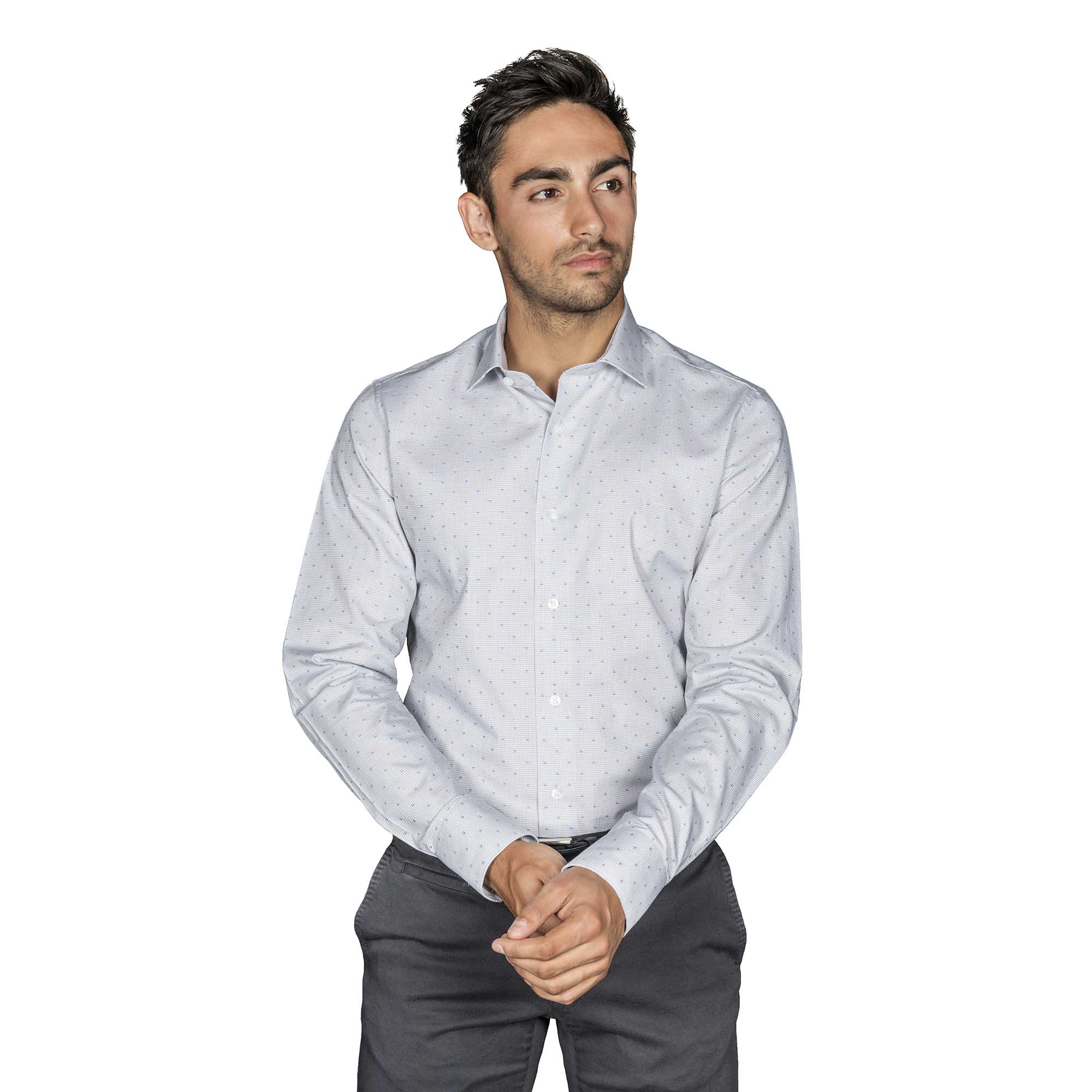 Chemise cintrée motifs fantaisie bleu