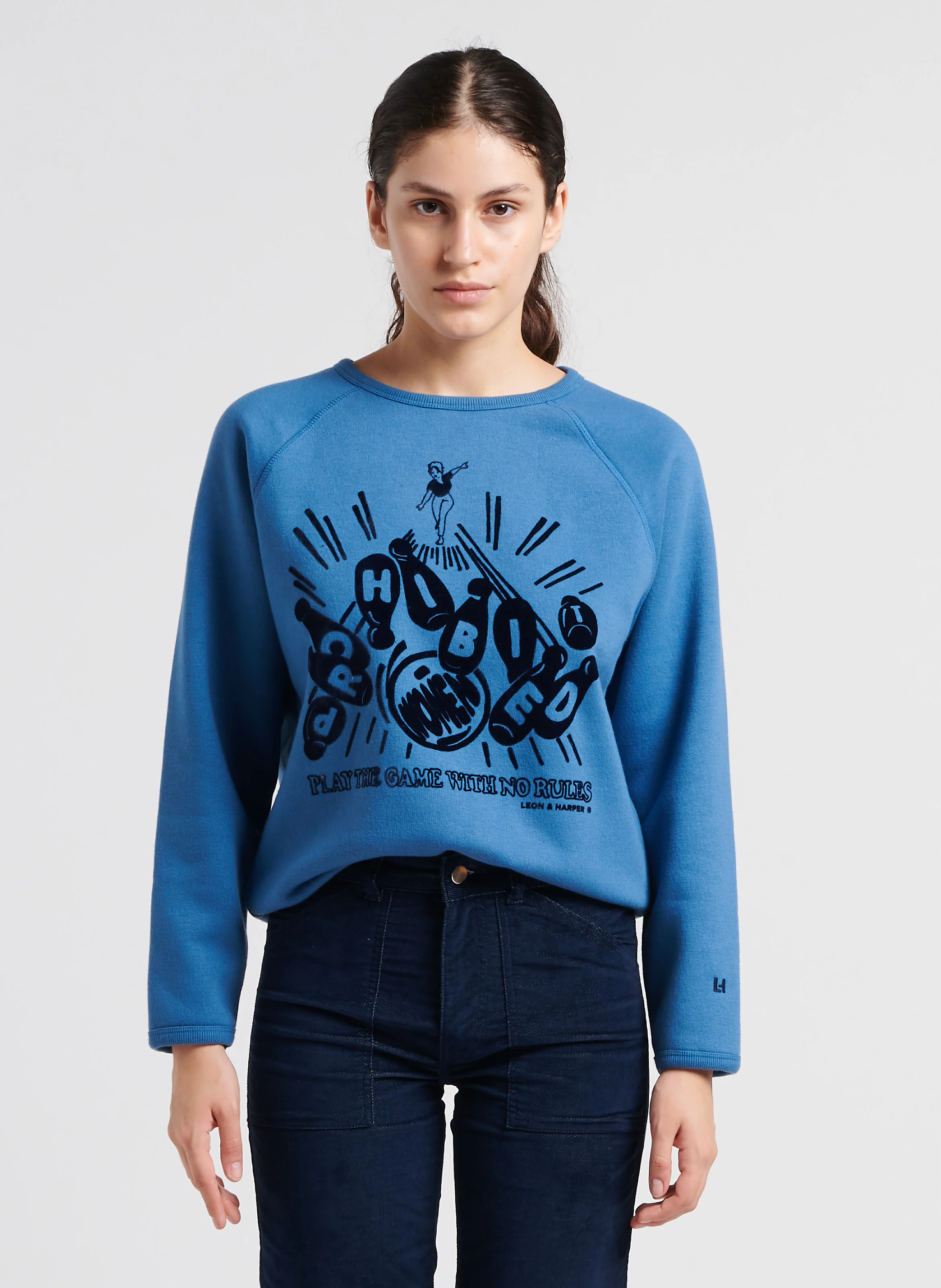 SHINE - Sweat ample col rond sérigraphié en coton mélangé| Bleu