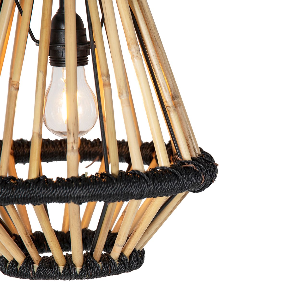 Oosterse hanglamp bamboe met zwart 32 cm - Evalin