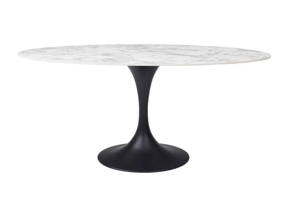 Table à manger 8 personnes en céramique et métal noir - Effet marbre blanc - ELVA de Maison Céphy