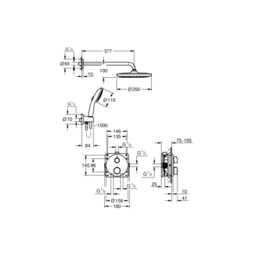 Grohe Precision Thermostat Perfect inbouw douchesysteem metVitalio Comfort 250 hoofddouche rond Mat Zwart