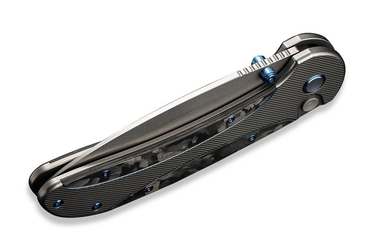 WE Knife Zizzit WE23031-3 Bead Blasted CPM 20CV, Polished Bead Blasted Titanium Handle Marble Carbon Fiber Inlay zakmes