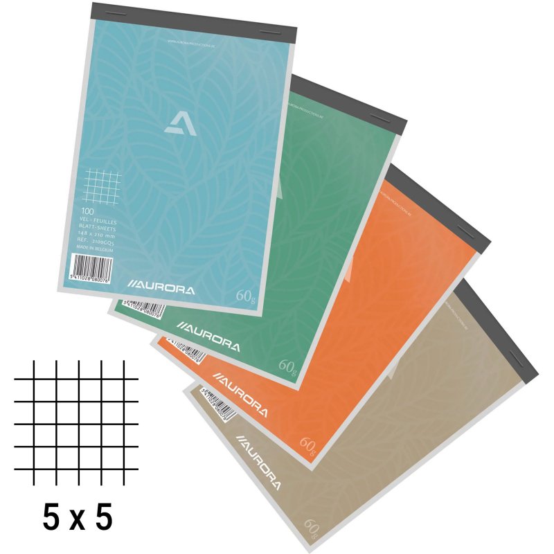 Bloc notes Aurora A4 210 x 297 mm - quadrillé 5 x 5 - 100 feuilles