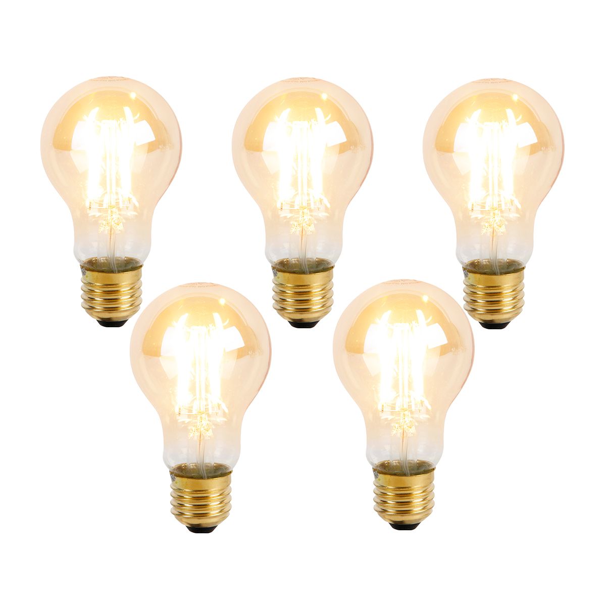 Set van 5 E27 3-staps dimbare LED lamp A60 goldline 5W 530 lm 2200K