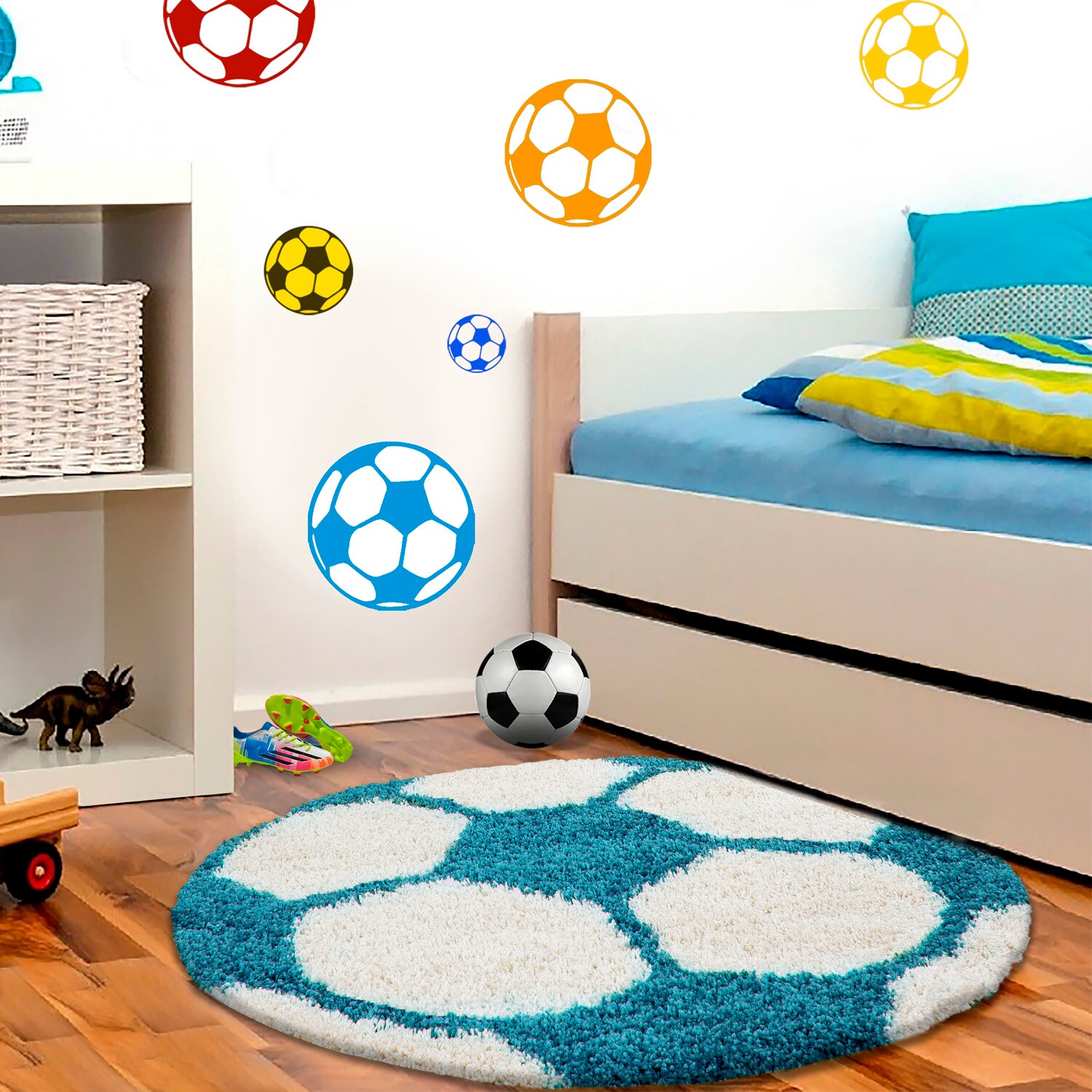 Wunderschöne Kinderteppichrund , Höhe 30 mm, Fußball Motiv