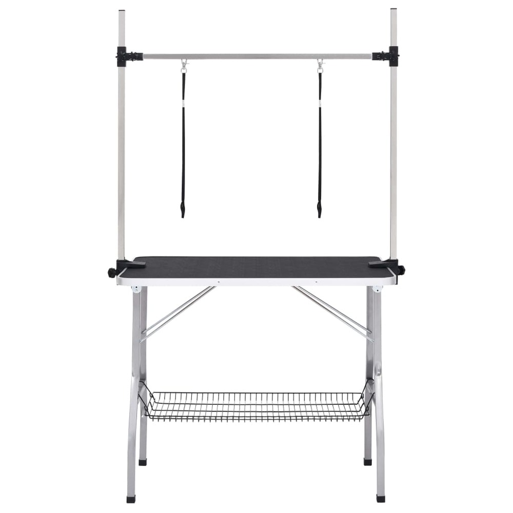 Table de toilettage réglable de chiens avec 2 boucles et panier