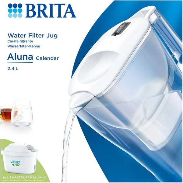 Bouteille et carafe filtrante Brita Aluna Calendar 2 mois MAXTRA PRO blanche 1055392