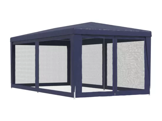 Tente de fête avec 6 parois latérales en maille Bleu 3x6 m PEHD