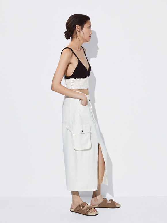 Saia cargo midi jeans - Branca