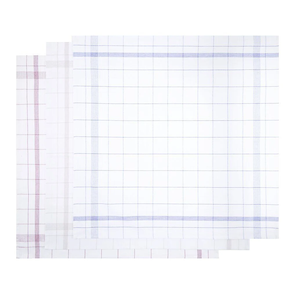 Lot de 3 torchons carrés 70x70cm coton et lin quadrillé blanc