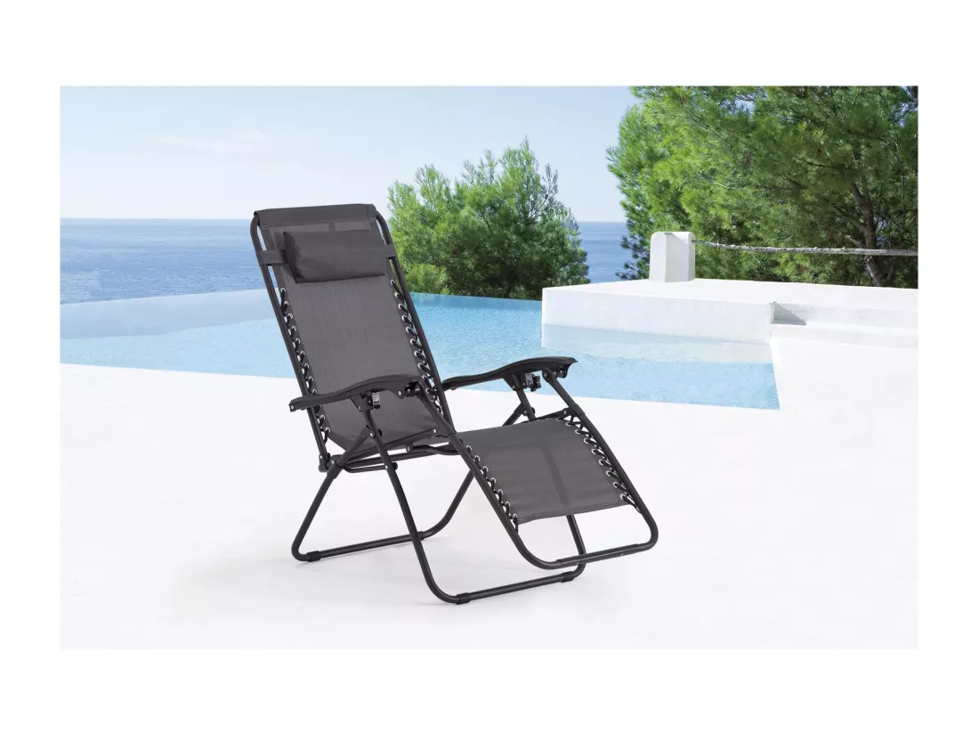 Transat de jardin inclinable noir/gris MANIHI