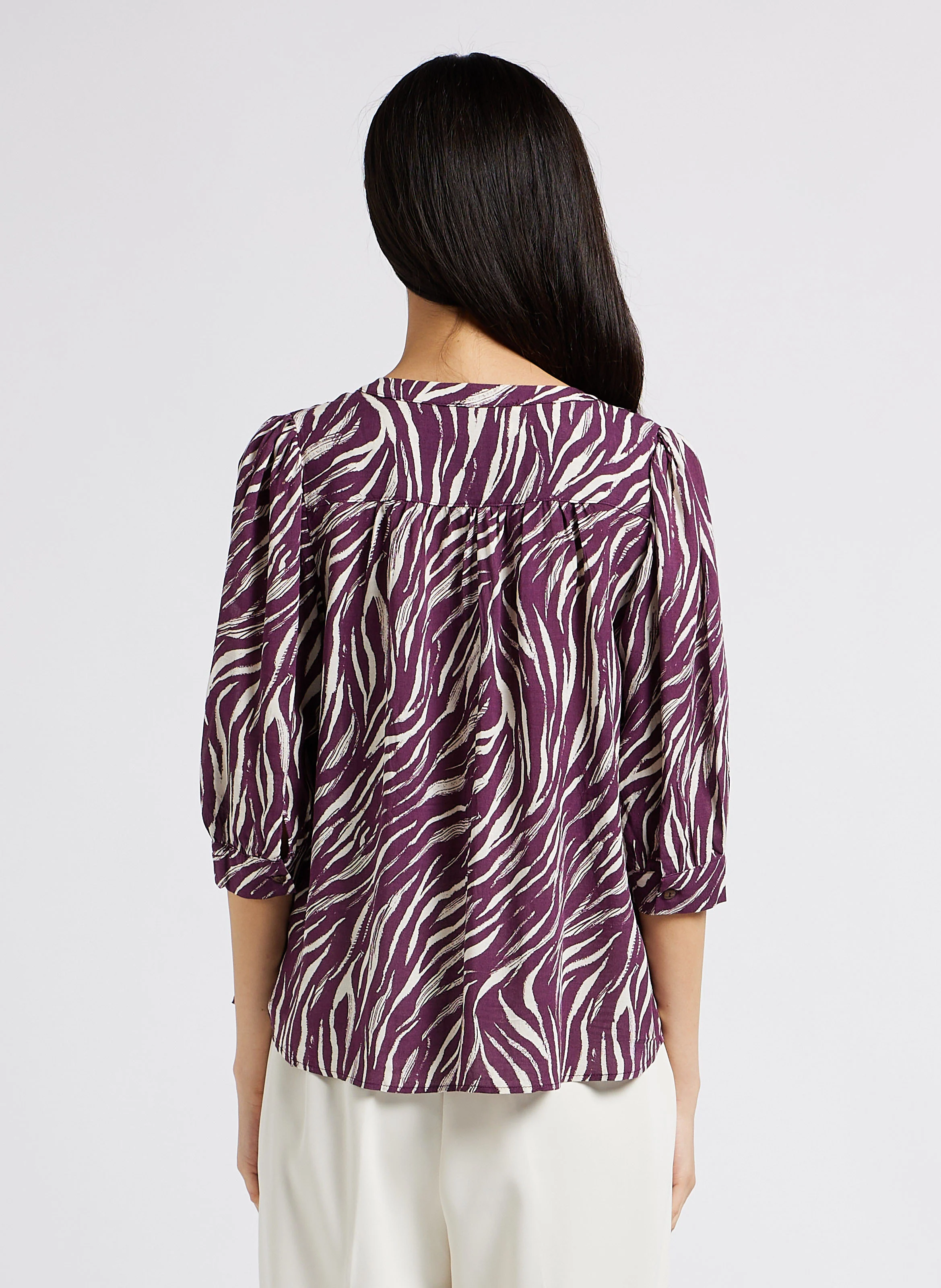 LAZULI - Blouse droite col rond à imprimé| Rose