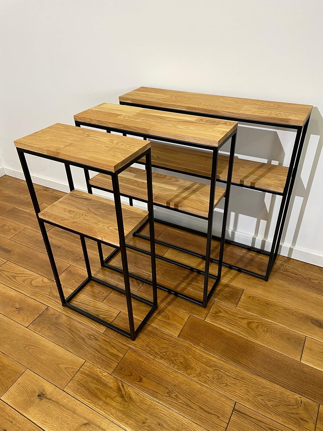 FLEXISTYLE Konsolentisch schwarz Metall Holz Eiche Industrial LOFT Design (60x80x20 Zwei Regale)