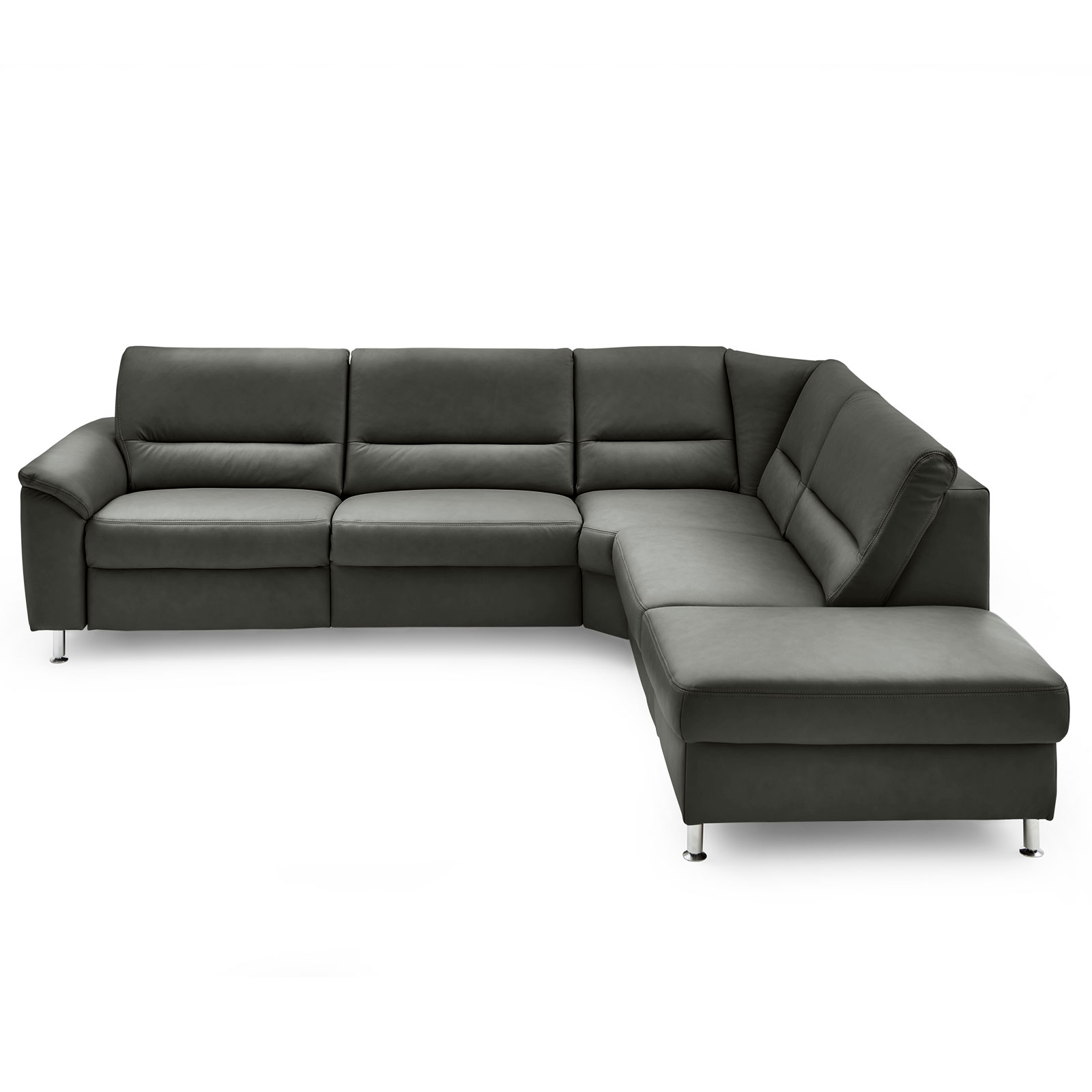 polsterpower Ledersofa - anthrazit - Basismodell - Anstellhocker rechts